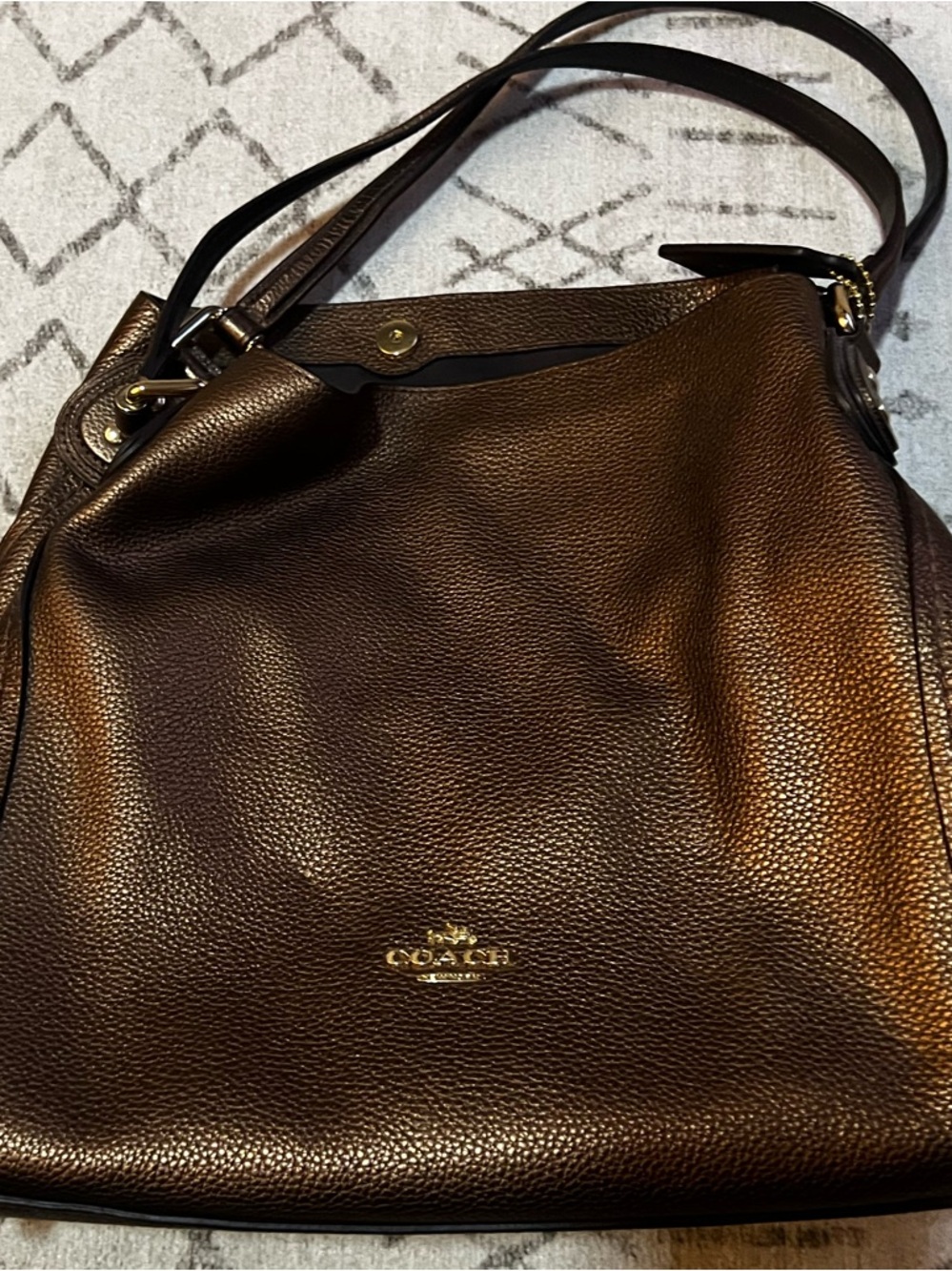 Coach Pebbled Leather Shoulder Tote in Dark Brown with Gold Hardware